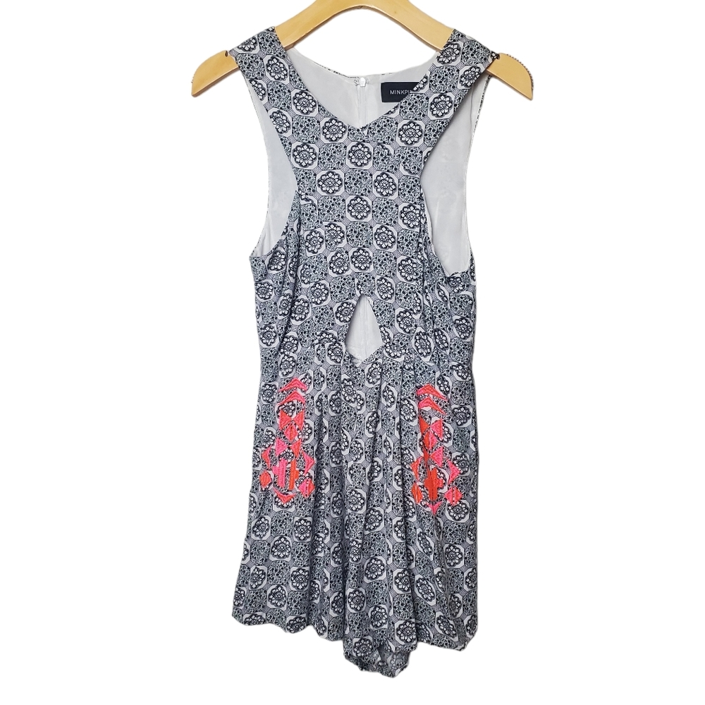 MinkPink | Romper | Cut Out Black White Pink Embroidery | S